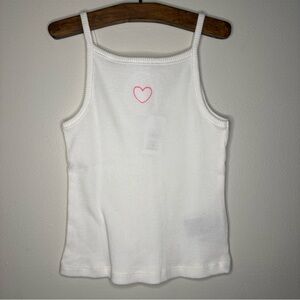 Baby Gap Girls 3T White Square Neck Ribbed Pink Embroidered Heart Tank Top NEW